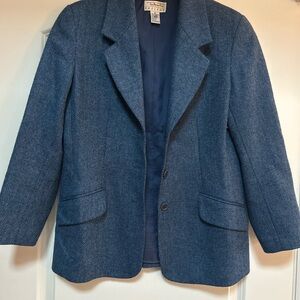 Talbots Blazer Women’s Sz 10P Blue Herringbone Aberdeen Classic Wool Suit Jacket